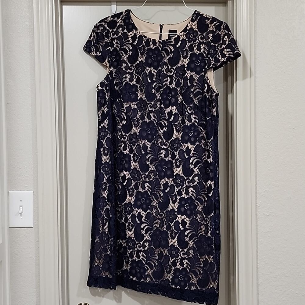 Saks Fifth Avenue Navy over Nude Lining Size 14 Dress
